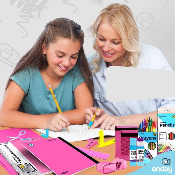 School Supplies Kit for Grades K–5 – 71 Items: Composition Notebook Subject Notebook, Pencils, Folders Colored Pencils, Crayons, Scissors, Glue & More