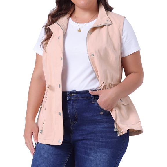 DARING DIVA Women's Plus Size Lightweight Sleeveless Anorak Cargo Vest 4X Pink