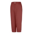 thumbnail image 4 of Frontwalk Womens Capri Pants Mid Elastic Waist Cotton Linen Cropped Pants Summer Casual Solid Button Capris Trousers with Pocketes Red L, 4 of 8