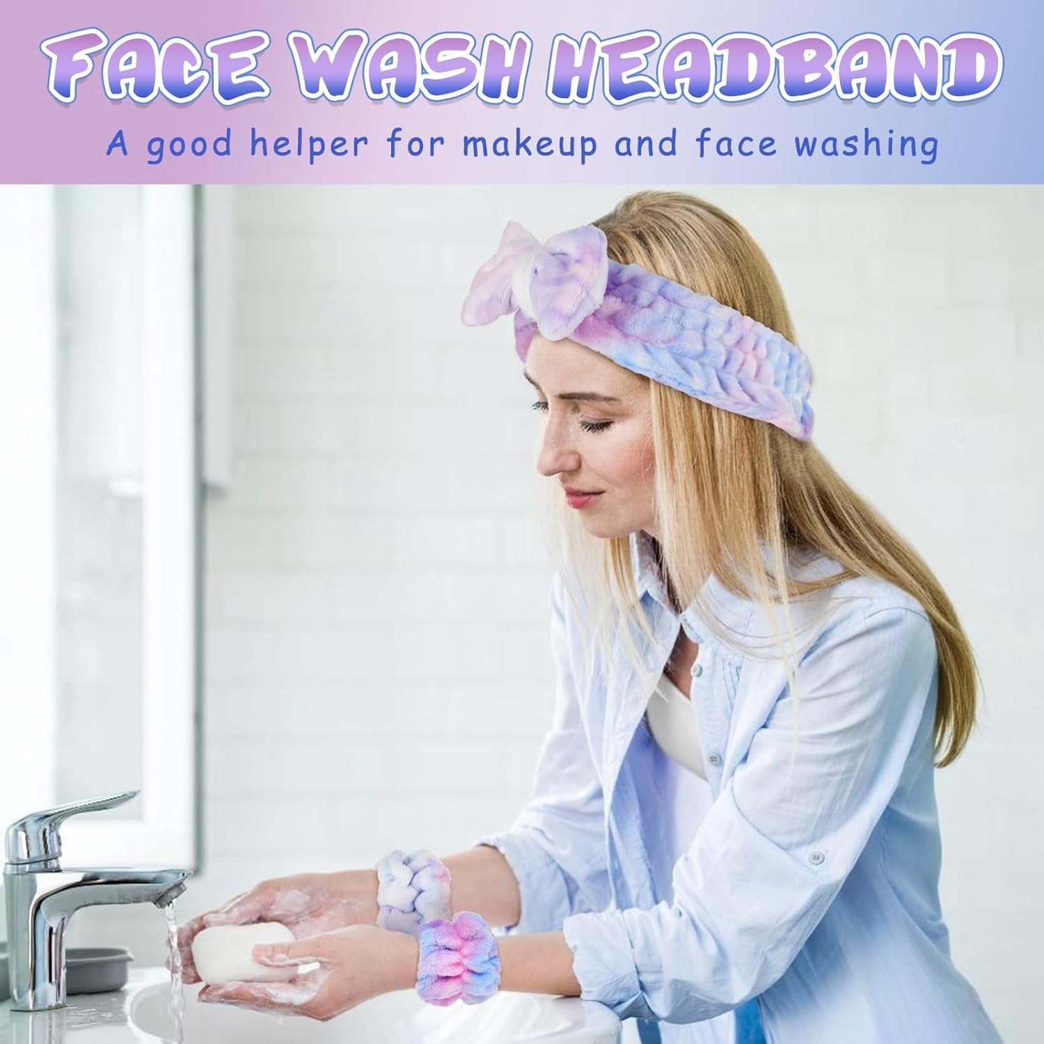 3 Pieces Face Wash Headband and Wristband Set, Spa Headband 