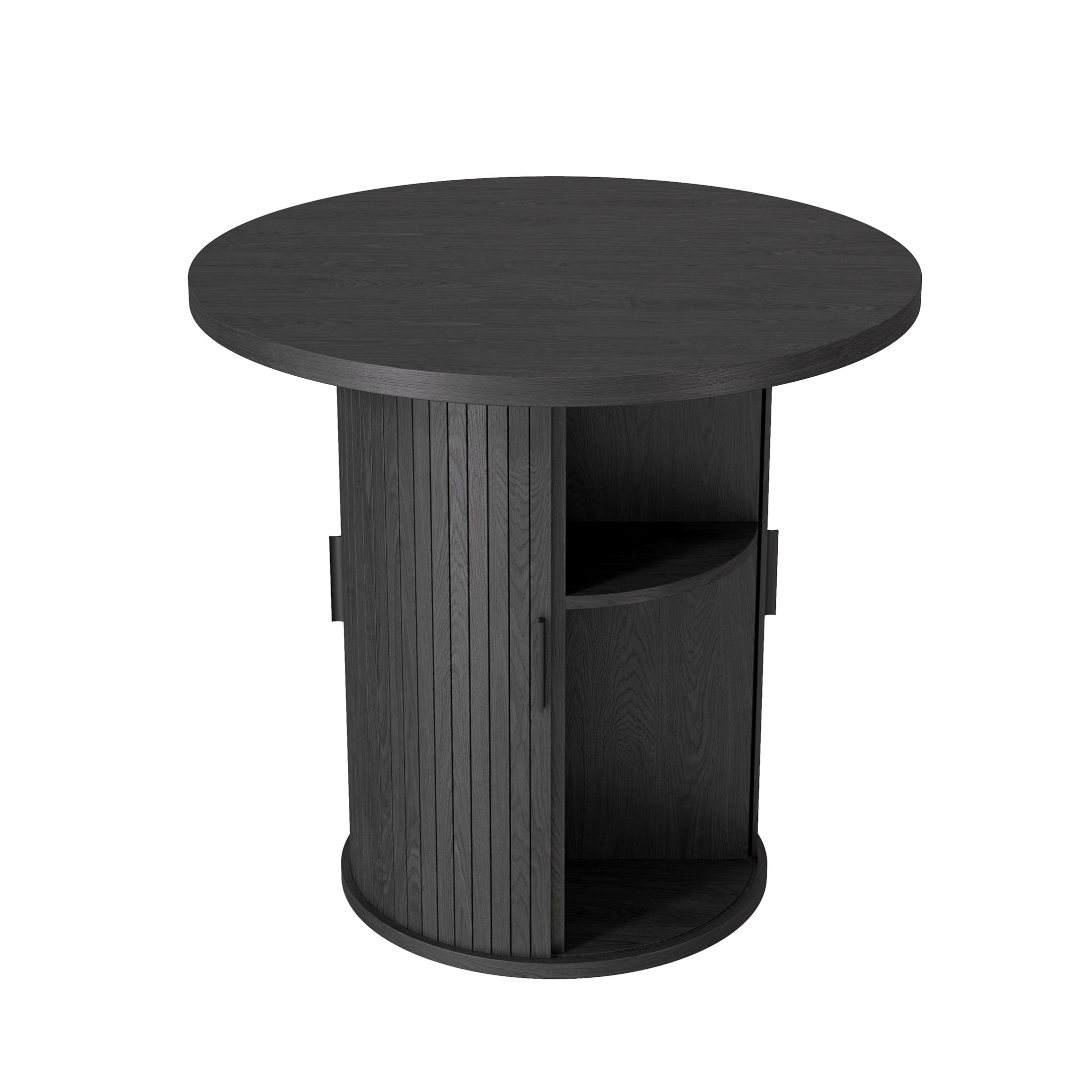 Hawsaiy 31.5" Round Dining Table for 2 with Sliding Door Storage Base, Space-Saving Waterproof Scratch-Resistant Wood Top, Modern Farmhouse Kitchen Table, Black