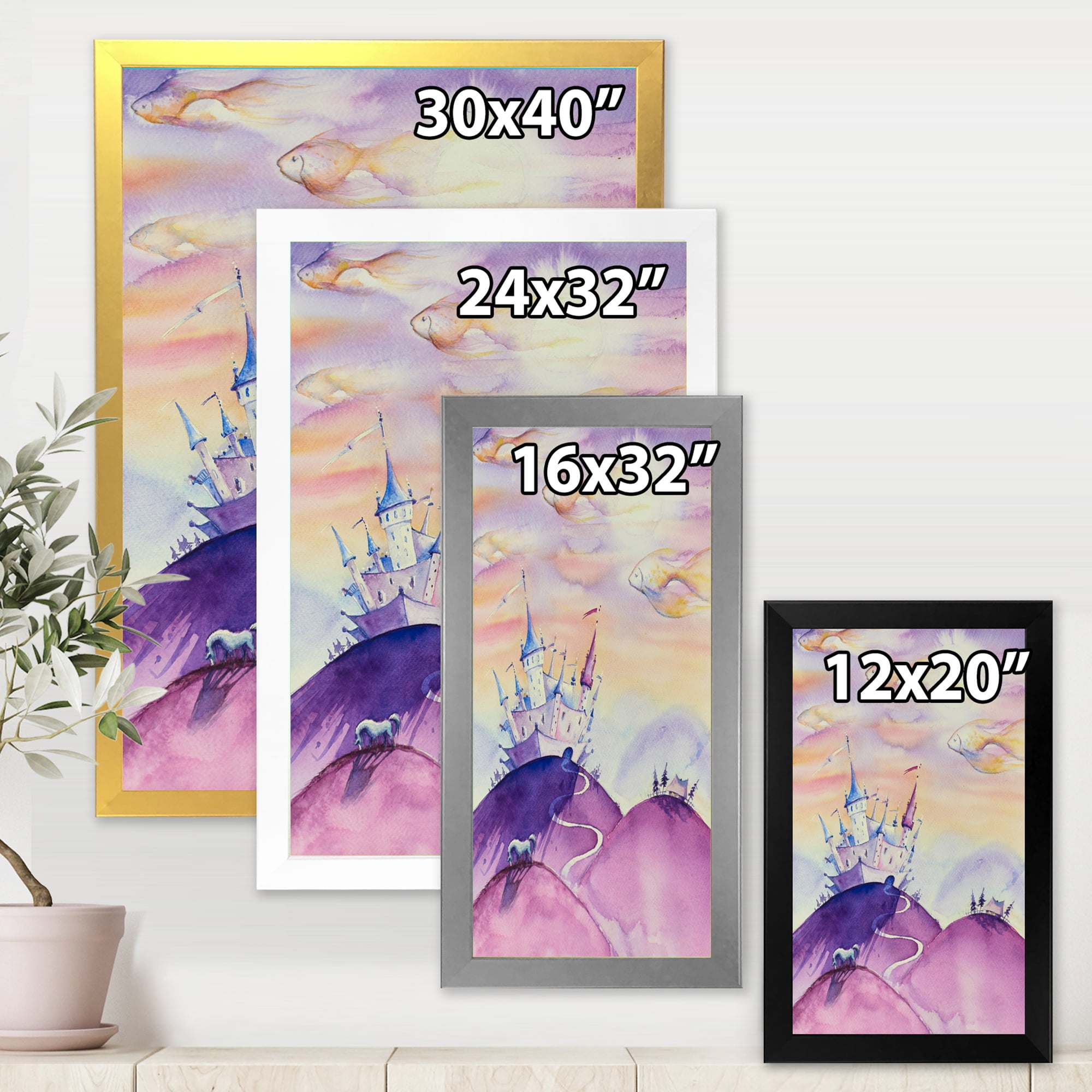 Designart 'Fairy Tale Kingdom Palace On Purple Mountain Top' Children's Art Framed Art Print