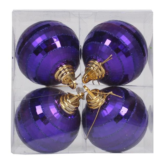 Vickerman M151426 4 in. Plum Shiny & Matte Mirror Ball Christmas Ornament 4 per Box