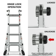 Aluminum Ladder with Wheels 17 ft Foldable Step Ladders, 300 Lbs Load Capacity Anti-Slip for Stairs Home Indoor Outdoor Roof