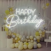Custom Happy Birthday Neon Sign,Reusable Happy Birthday Light Up Sign for All Birthday Party Decoration, Size-22x11 Inch, Cool White