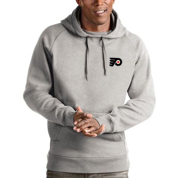 Men's Antigua Heathered Gray Philadelphia Flyers Victory Pullover Hoodie