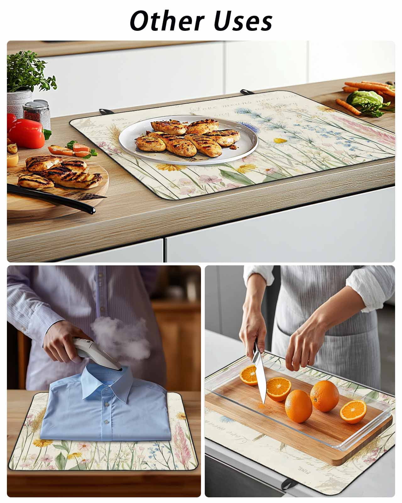 Stove Top Covers for Electric Stove, Spring Floral Glass Stovetop Cover Protector, Summer Flower Botanical Farmhouse Induction Cooktop Protector Oven Mat for Kitchen Countertop 24"x21"