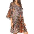 thumbnail image 3 of Sakkas Maris Women's Casual Shift 3/4 Sleeve Short Mini Dress A Line Print Silky - ZBK287-Black - One Size Regular, 3 of 5