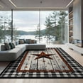 thumbnail image 2 of ODIKA 8'x10' Washable Area Rug Door Vintage Plank Plaid Frame Retro Panel Farmhouse Border Motif for Dining Room, Large Office, Lounge, Non-Slip Chair-Friendly Mat, 2 of 7