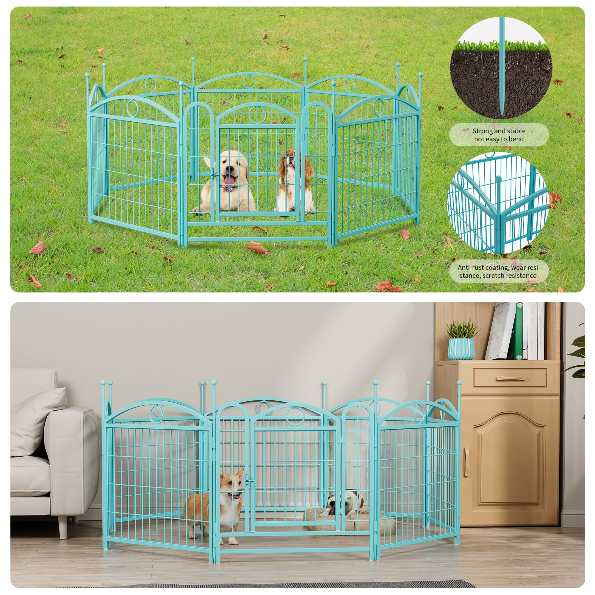 Jopath 24" 8 Panels Metal Dog Pen, Pet Dog Fence Outdoor Foldable Exercise Pen Heavy Duty Dog Fence Puppy Pen with Doors for Large Medium Small Dogs Blue