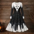 thumbnail image 5 of 2026 Women V Neck Long Sleeve Gothic Midi Dress, Halloween Spooky Skull Print Retro Flared A Line Dress, 5 of 5