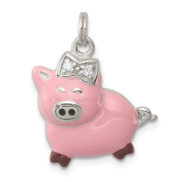 925 Sterling Silver Cubic Zirconia Cz Pink Piglet Pig Necklace Pendentif Charme Animal Sanglier