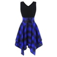thumbnail image 2 of IROINNID Women's Sleeveless Prints A-Line Dress Fashion Cold Shoulder Cross Up Plaid Irregular Dress Round Neckline Below The Knee Dress, 2 of 4