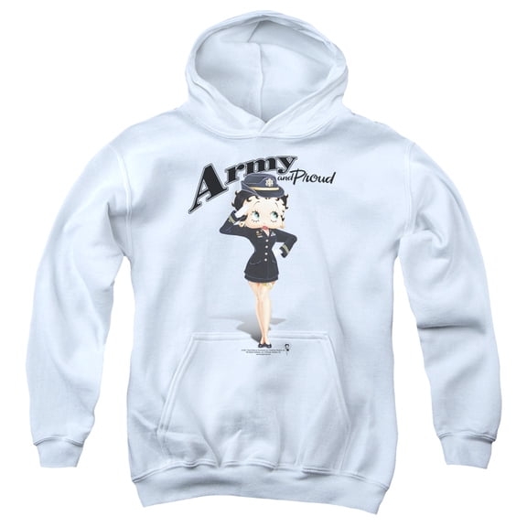 Betty Boop - Army Boop - Youth Hooded Sweatshirt - Large