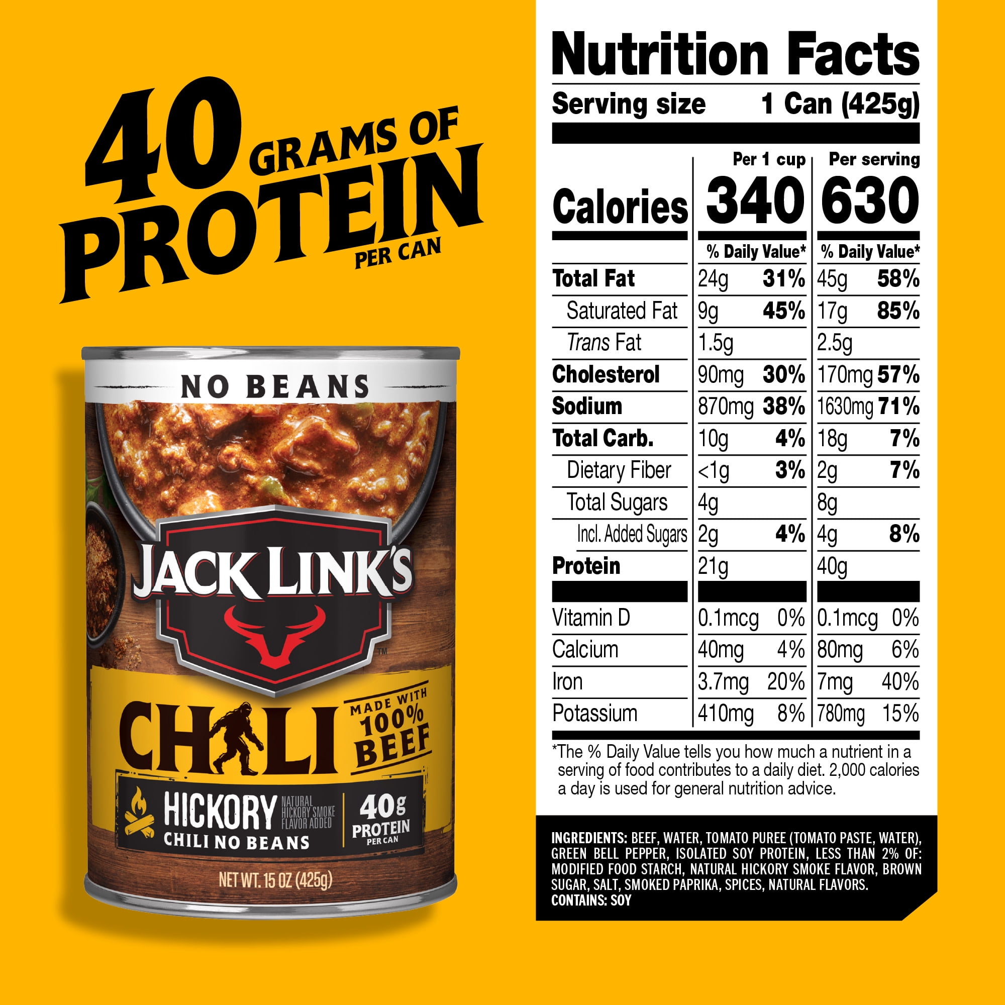 (12 pack) Jack Link's, Chili Hickory Flavored, No Beans, 15oz Can, 36g of Protein, Made with 100% Beef