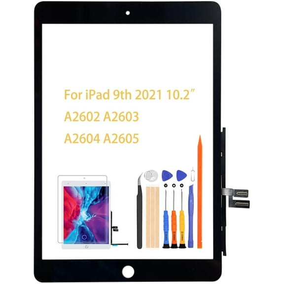 for iPad 9 10.2" 2021 Screen Replacement Touch Panel, for iPad 9th Generation A2602 A2603 A2604 A2605 Touch Screen Digitizer Glass Panel Lens Repair Kits(Not LCD) (Black,with Home Button)