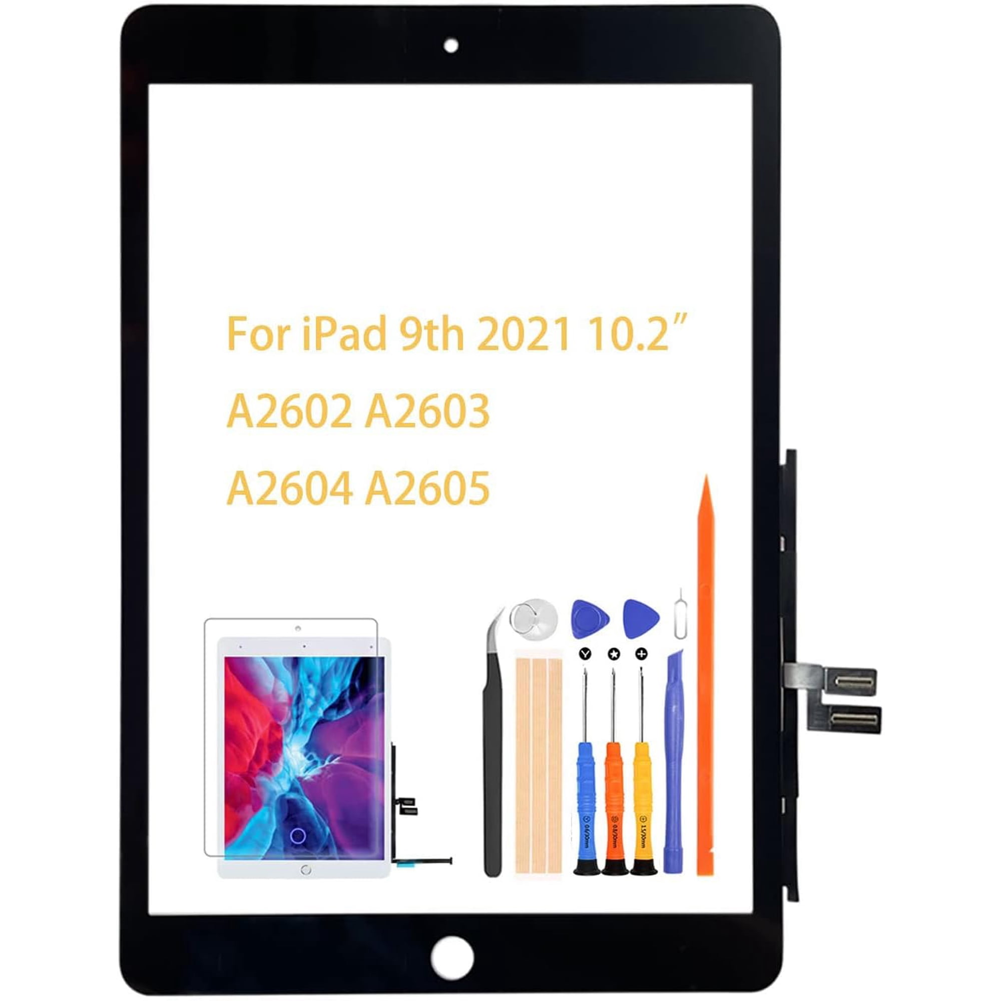 for iPad 9 10.2" 2021 Screen Replacement Touch Panel, for iPad 9th Generation A2602 A2603 A2604 A2605 Touch Screen Digitizer Glass Panel Lens Repair Kits(Not LCD) (Black,with Home Button)
