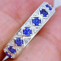 2Ct Round Cut Blue Tanzanite & Diamond Eternity Wedding Band Ring 14K White Gold Finish