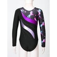 thumbnail image 6 of Doomiva Kids Girls Print Long Sleeve Gymnastics Dance Leotard Yoga Ballet Bodysuit Biketard Unitard Black&Purple 8, 6 of 7