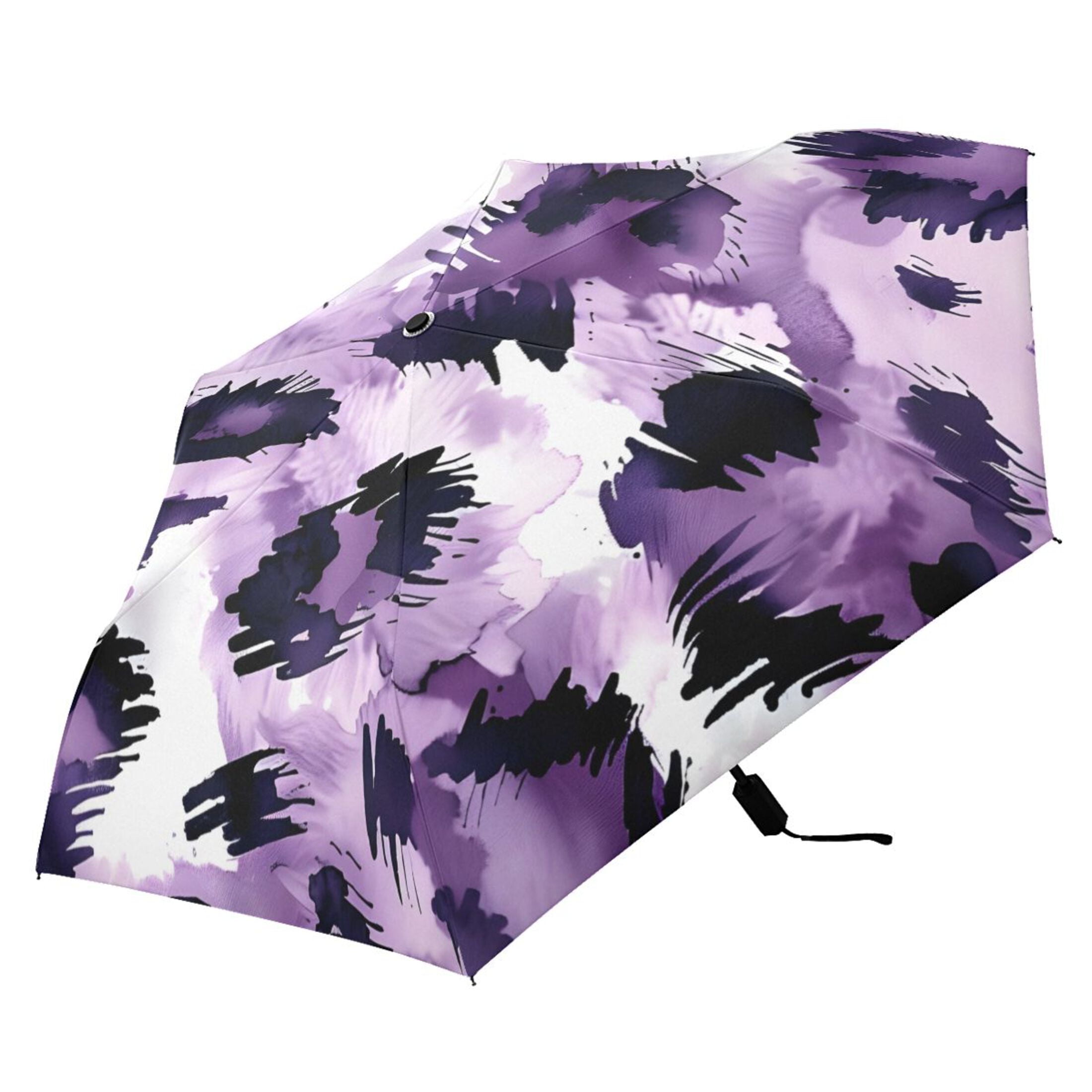 ALAZA Purple Leopard UPF 50+ Compact Folding Umbrella for Rain Travel Umbrella Packable