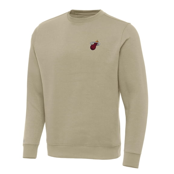 Men's Antigua Khaki Miami Heat Victory Crewneck Pullover Sweatshirt