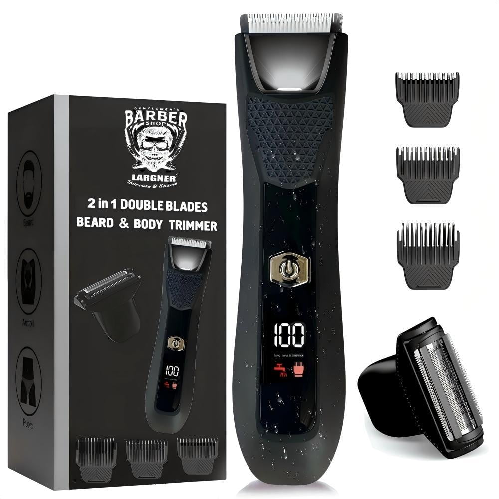 LARGNER 2-in-1 Electric Body Hair Trimmer for Men, IPX7 Waterproof Groin Groomer with LED Display, Light & Travel Lock