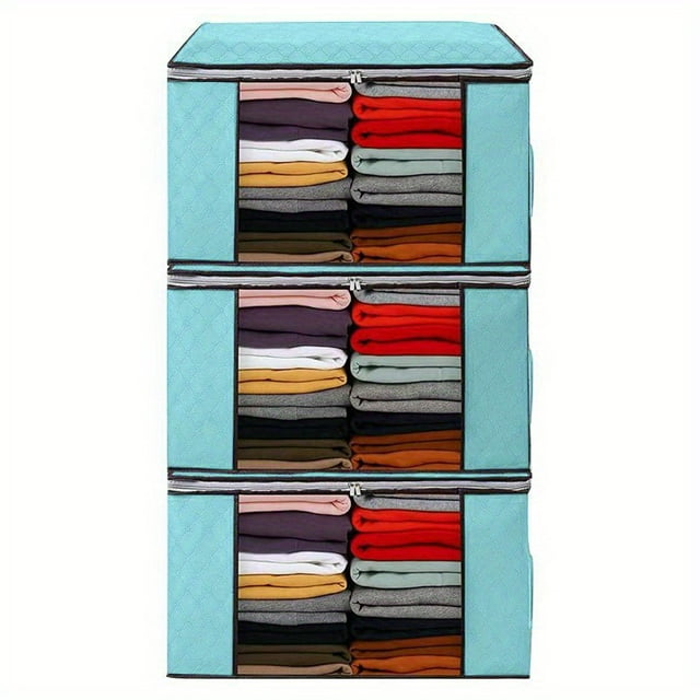 3 Pcs Sac de Rangement pour Vêtements en Non-Tissé Renforcé avec Fenêtre Transparente - Grande Capacité