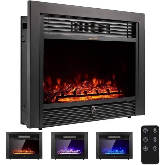 YODOLLA 28.5" Fireplace Electric Embedded Insert Heater with Remote Control and Timer