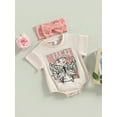 thumbnail image 2 of Newborn Baby Girl Summer Outfit Butterfly Short Sleeve Bubble Romper Bodysuit with Bow Headbands Infant Cute Clothes, 2 of 7