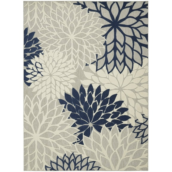 7â€™ x 10â€™ Ivory and Navy Indoor Outdoor Area Rug