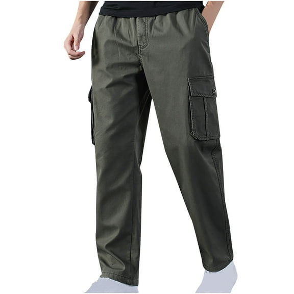 Men's Fleece Lined Cargo Pants Big and Tall Winter Warm Sweatpants Multi Pockets Joggers Outdoor Thermal Trousers