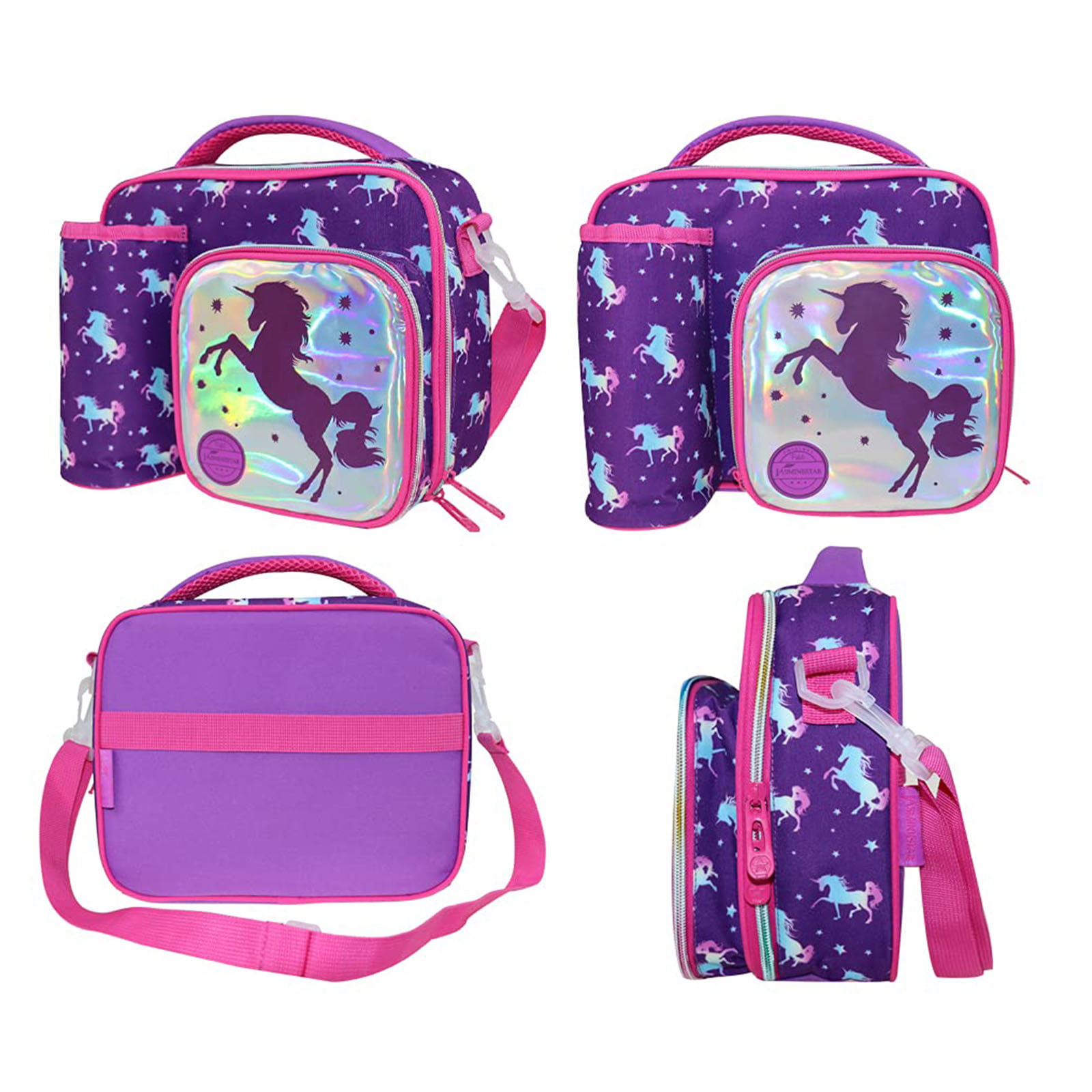 Mqing Lunch Bag Multiple Pockets Large Capacity Portable Girl Lunch Box Cute Insulated Bento Bag for Office School, Adult Unisex, Purple