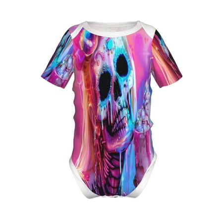 

Adobk Neon Skull With Milkshake Print Baby Climbing Clothes Jumpsuit Rompers Classic Rompers Child Short sleeve Bodysuits-3 Months