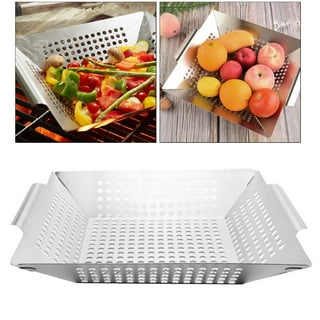 Grill Basket BBQ Vegetable Grilling Barbecue Pan Wok Veggie Steel Grate Portable Tray Cooking Camping Nonstick Stainless, Size: 31X28X9.3CM