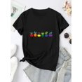 thumbnail image 2 of Camiseta de verano para mujer Suave elegante con Cuello redondoWomen's Casual Black T-Shirt with Colorful Potted Plant Print - Short Sleeve, Round Neck, Comfortable Polyester Blend, Ideal for Summer, 2 of 6
