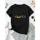 thumbnail image 2 of Camiseta de verano para mujer Suave elegante con Cuello redondoWomen's Casual Black T-Shirt with Colorful Potted Plant Print - Short Sleeve, Round Neck, Comfortable Polyester Blend, Ideal for Summer, 2 of 6