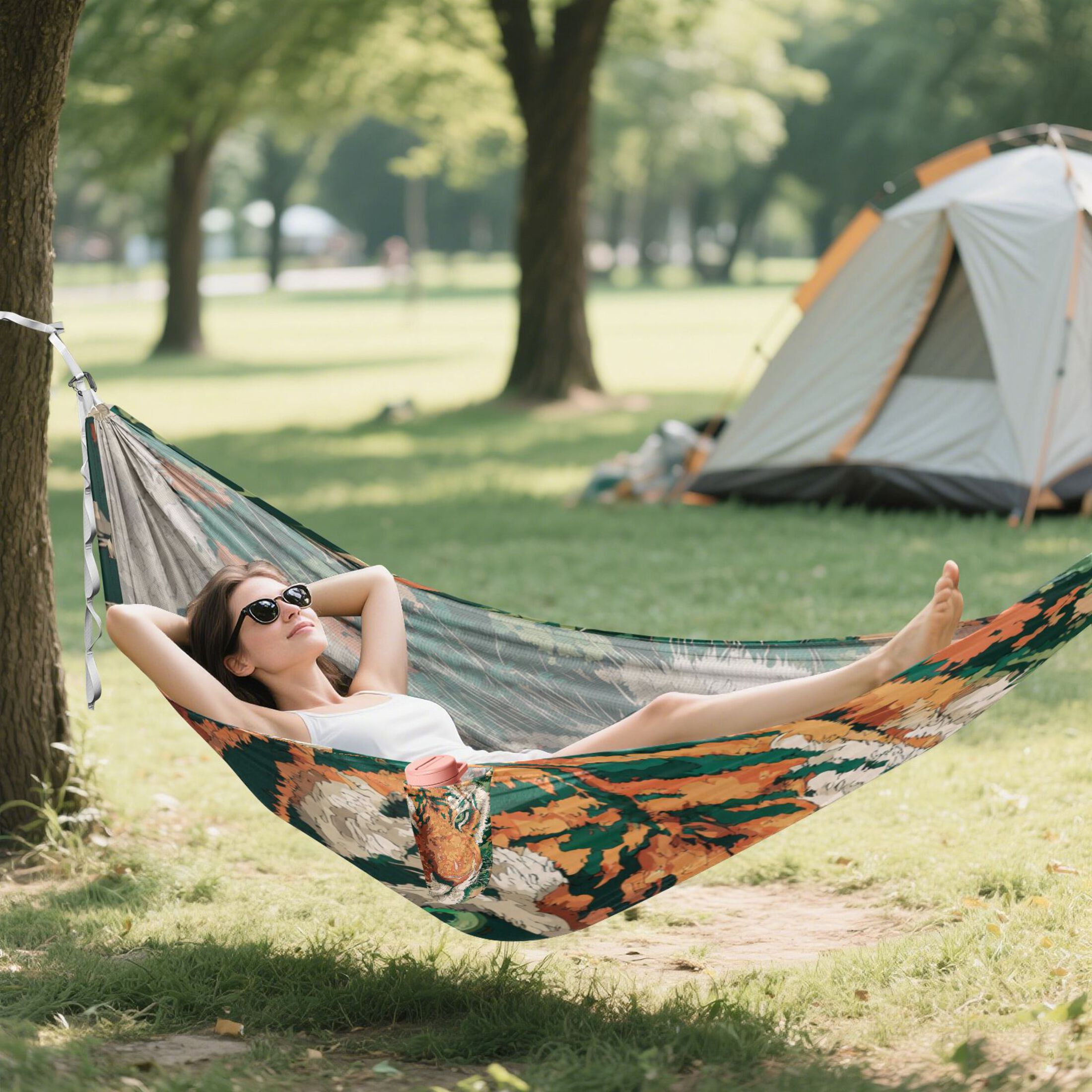Hammock Camping Hammock Nylon Portable Hammock Travel Camping Hammock Cartoon Orange Tiger