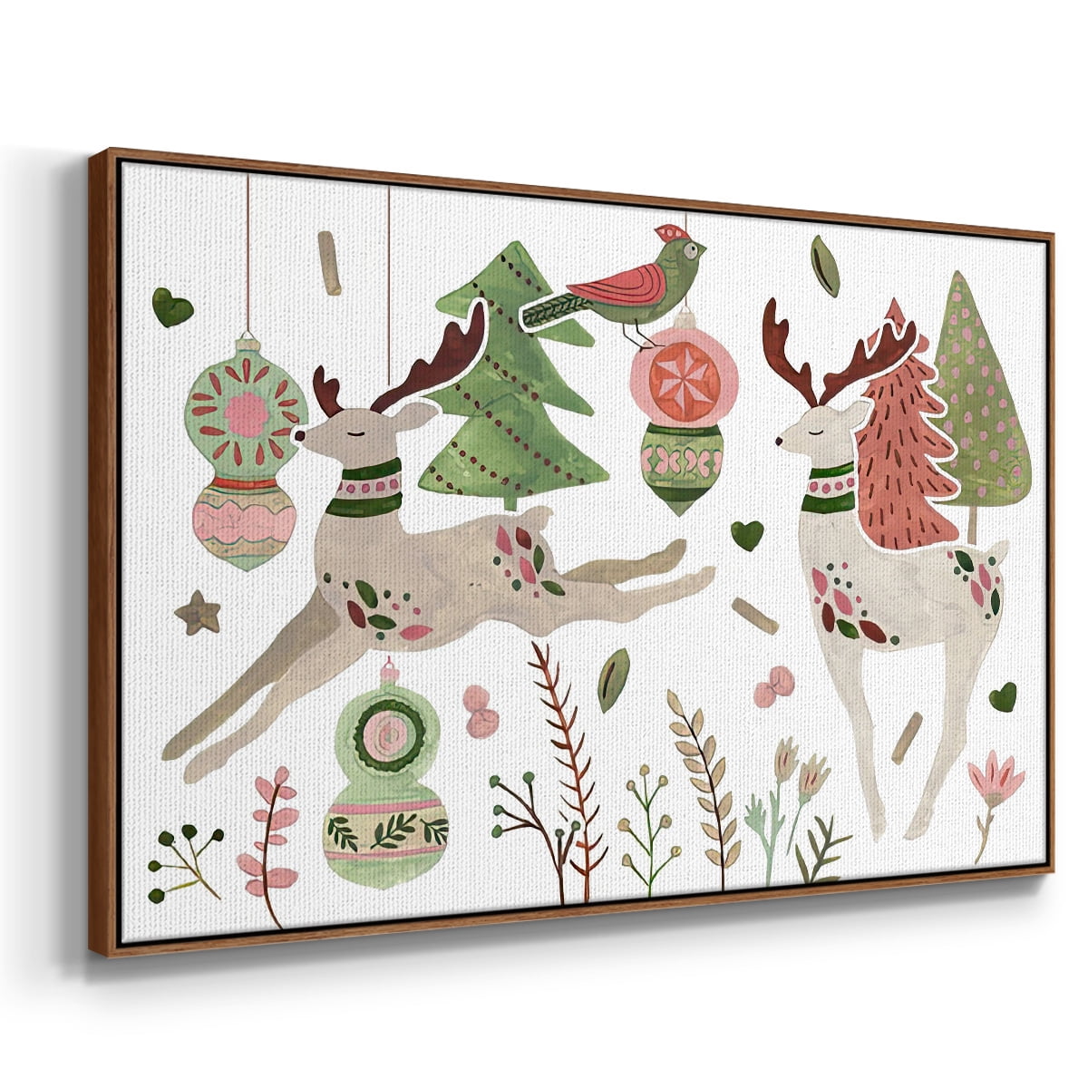 Reindeer Wishes Collection A - Framed Gallery Wrapped Holiday Canvas - 27 x 41 - Rosewood Frame