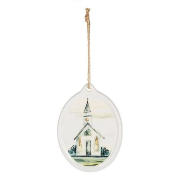 Watercolor Church Oval Christmas Ornament