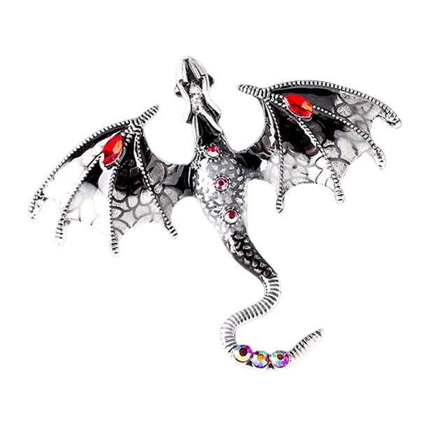 Broche para hombre, alfiler vintage con forma de animal, regalo de cumpleaños, aleación, diamantes de imitación, esmalte, dragón. Negro