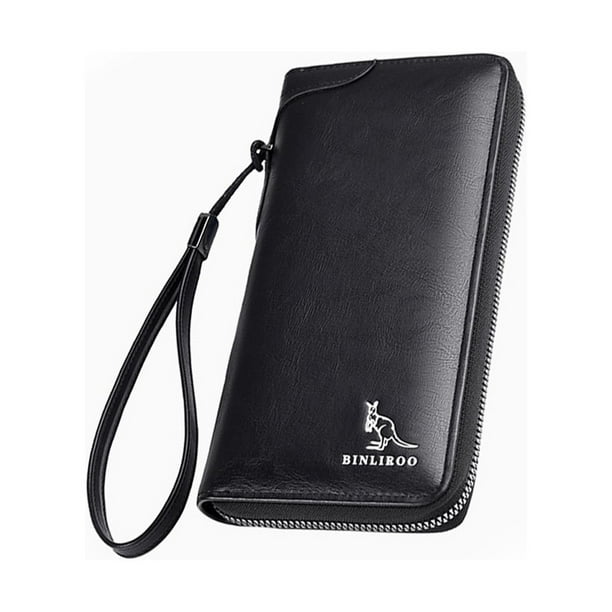 Qarigey Cartera con cremallera larga, bolsa para dinero y crédito, monedero, tarjetero, cremallera para teléfono antirrobo, gran capacidad, Carteras Negro