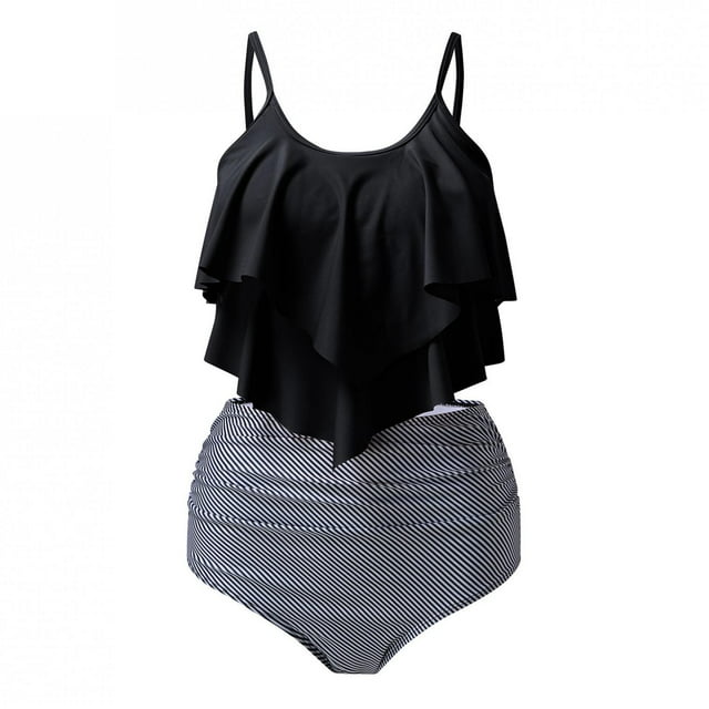 Pisexur Swimsuits for Women Two Piece Bathing Suits Ruffled Flounce Top with High Waisted Bottom Bikini Set