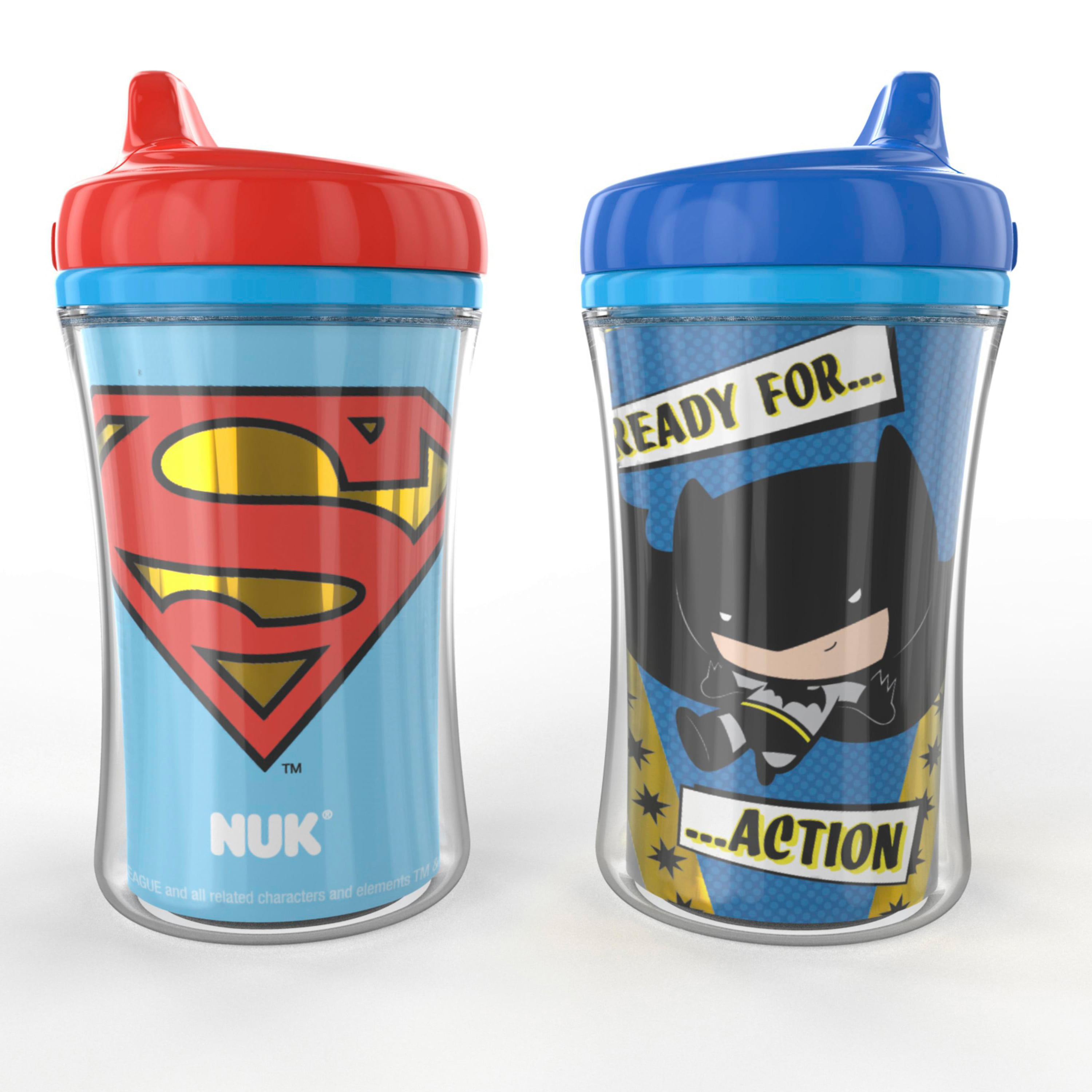 Superman Batman 2 Sippy Cups Set Straw Cups 9oz Spill/Leak Proof Kids Boys Gift