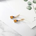 thumbnail image 4 of Gem Stone King 18K Yellow Gold Plated Silver Yellow Citrine and Blue Created Sapphire Dangle Earrings for Women (5.15 Cttw, Gemstone November Birthstone, Octagon 9X7MM), 4 of 4