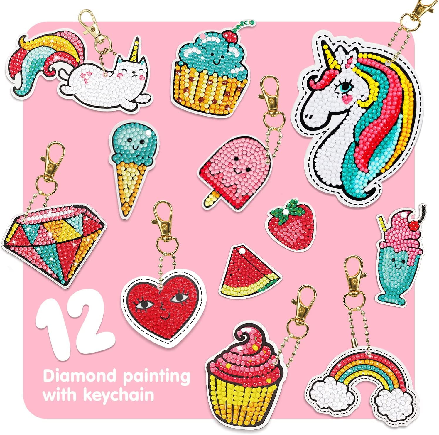 Dream Fun Diamond Art and Craft for Girl Age 4-12 Girl Craft Age 10 12  Painting Kit for Kids Age 6-8 DIY Gem Keychain for Girl Color Stickers  Keychain Easter Birthday Present