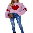 thumbnail image 2 of Pull pour Femmes Manches Longues Col Tricoté Cœur Ample Fête de Rue Chemise Décontractée Rose TG, 2 of 8