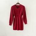 thumbnail image 3 of Women V Neck Shoulder Drop Long Sleeve Waistband Woolen Dress Women's Knitted Dress Autumn And Winter New Distressed Sweater Dress Women Sweater Dresses for Women Wrap plus Size Dresses Cute Dresses, 3 of 8
