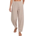 thumbnail image 2 of ClodeEU Women's Elastic High Waist Tapered Pants, Casual Loose Fit Trousers with Pockets Khaki,Women's Plus L, 2 of 6