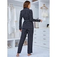 thumbnail image 5 of ebukurty Pajamas for Women Sets 2 Piece Black Paired Belted Long Sleeve Robe V Neck Sleepwear, Sizes S-XL, 5 of 8