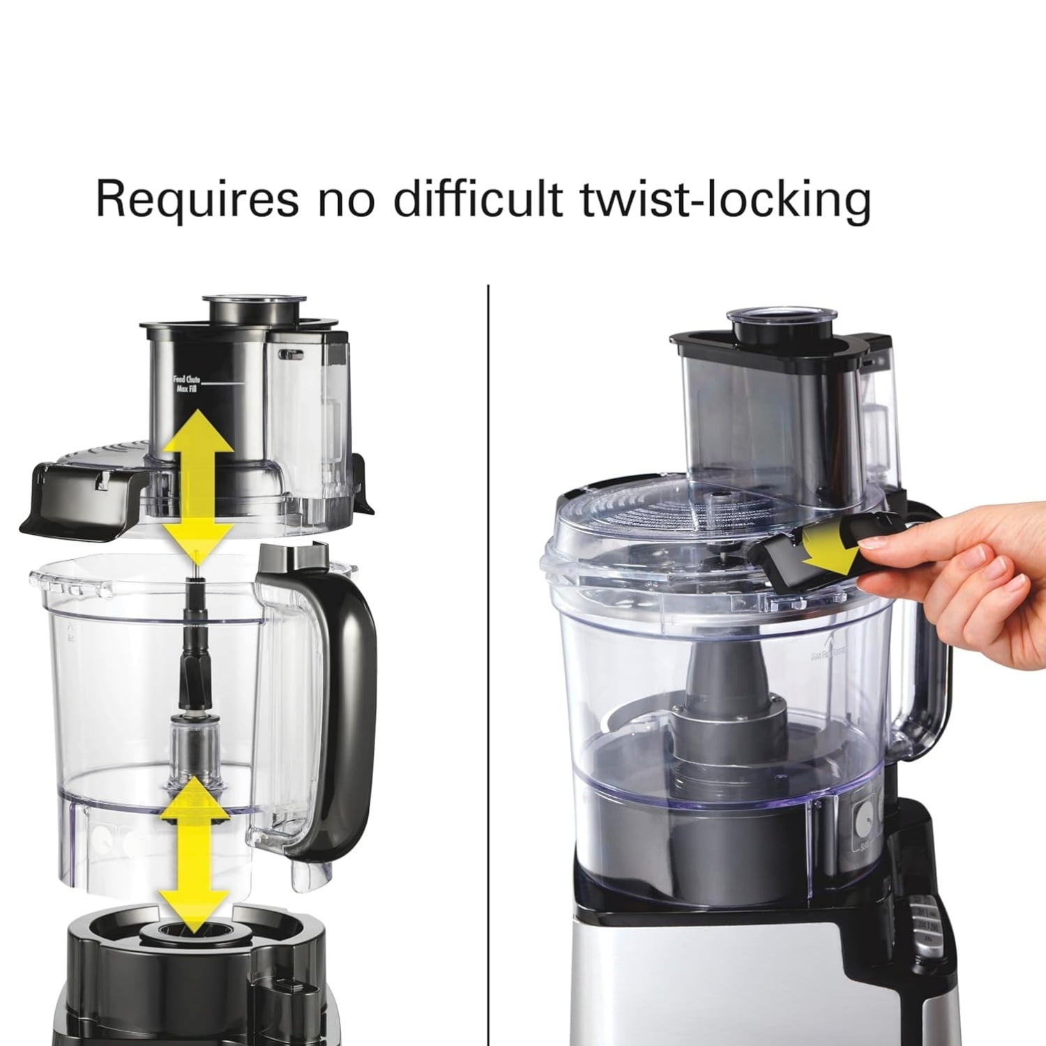 Stack & Snap Food Processor and Vegetable Chopper, BPA Free, Stainless Steel Blades, 12 Cup Bowl, 2-Speed 450 Watt Motor, Black
